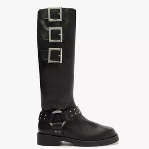 Black Knee-High Moto Boots